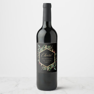 Etiqueta Para Botella De Vino Verdor Dorado sobre Negro   Feliz Navidad