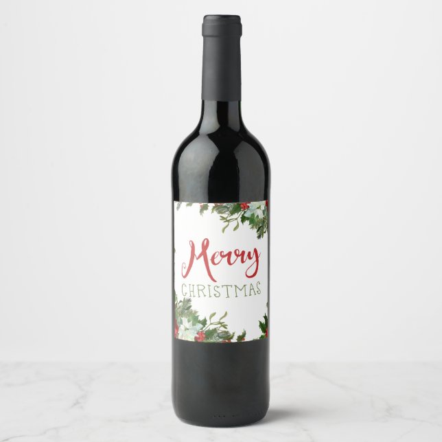 Etiqueta Para Botella De Vino Verdor navideño (Anverso)