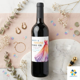 Etiqueta Para Botella De Vino Vestido de Acuarela Cumpleaños 30 Elegante y Femen