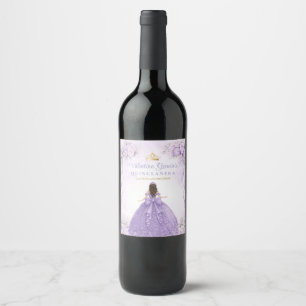 Etiqueta Para Botella De Vino Vestido de niña con lazo floral púrpura Quinceañer