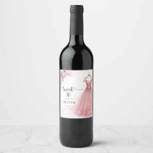 Etiqueta Para Botella De Vino Vestido floral rosa polvoriento dulce 16