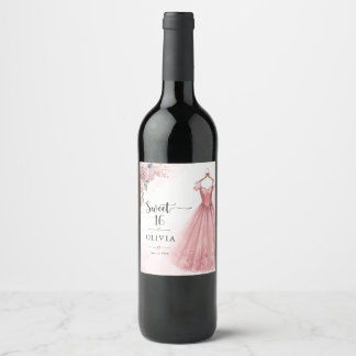 Etiqueta Para Botella De Vino Vestido floral rosa polvoriento dulce 16