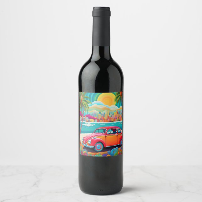 Etiqueta Para Botella De Vino Viaje de verano retro (Anverso)