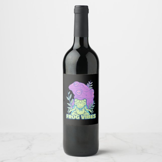 Etiqueta Para Botella De Vino Vibes de rana de yoga (Anverso)