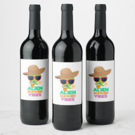 Etiqueta Para Botella De Vino Vibraciones geniales de vacaciones de verano alien