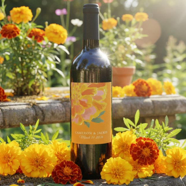 Etiqueta Para Botella De Vino Vibrant Marigold Summer Wedding Gift  (Subido por el creador)