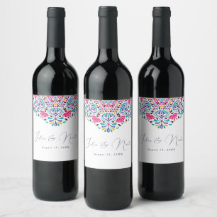 Etiqueta Para Botella De Vino Vibrante Boda de Arcoíris al Estilo Fiesta Mexican