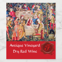 ETIQUETA PARA BOTELLA DE VINO VIÑA DE UVA ANTIGUA SELLO DE LACA ROJA MONOGRAMA