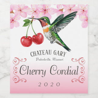 Etiqueta Para Botella De Vino Vinagre de cerezas de cerezo vintage cordial