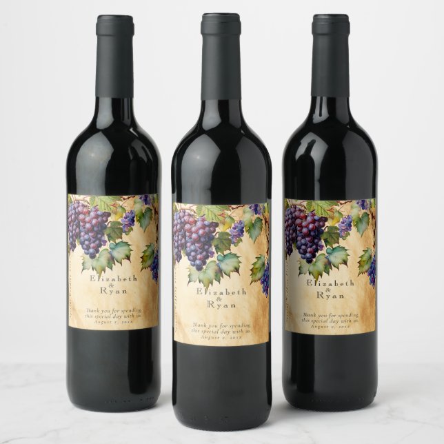 Etiqueta Para Botella De Vino Vineyard Winery Boda Grapevines (Botellas)