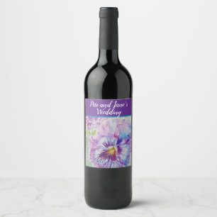 Etiqueta Para Botella De Vino Vino de acuarela púrpura de pensamiento floral pas
