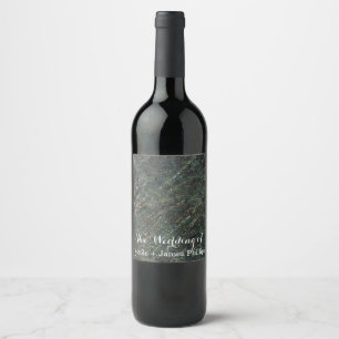 Etiqueta Para Botella De Vino Vino de boda brillo glam camuflaje verde y plata