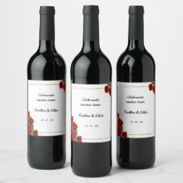 Etiqueta Para Botella De Vino Vino de Boda Español Rosas Rojas Elegantes