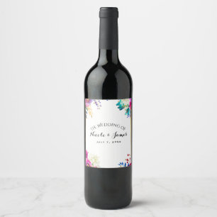Etiqueta Para Botella De Vino Vino de Boda Floral Acuarela Brillante y Divertido