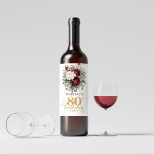 Etiqueta Para Botella De Vino Vino de cumpleaños 80 elegante rosa dorado de Burd
