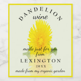 Etiqueta Para Botella De Vino Vino de Dandelion orgánico casero