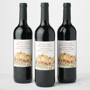 Etiqueta Para Botella De Vino Vino de fiesta de cumpleaños de calabaza de otoño