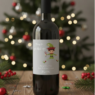 Etiqueta Para Botella De Vino Vino divertido de Navidad Elf Elfed Up