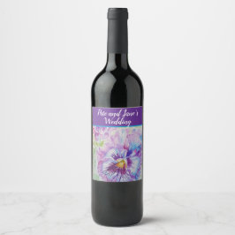 Etiqueta Para Botella De Vino Vino Floral Pastel Precioso Pansy Púrpura Acuarela