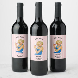 Etiqueta Para Botella De Vino Vino para amas de casa retro con franja rosa