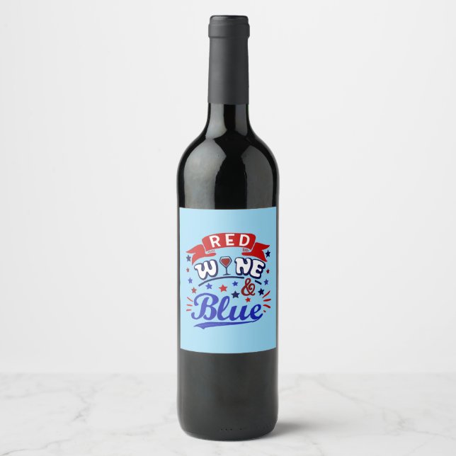 Etiqueta Para Botella De Vino Vino rojo y azul (Anverso)