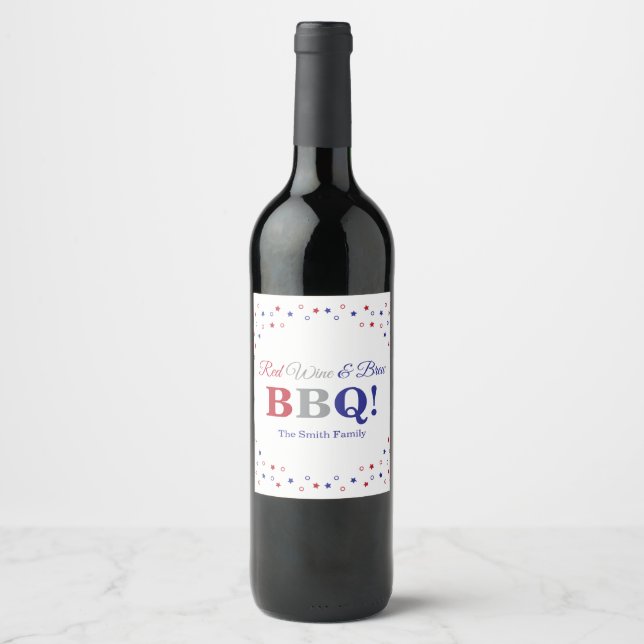 Etiqueta Para Botella De Vino Vino Rojo y barbacoa (Anverso)