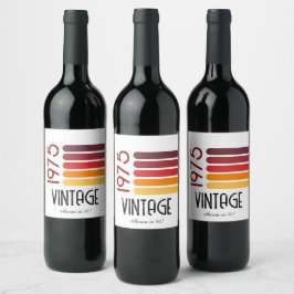 Etiqueta Para Botella De Vino Vintage 1975 Retro Stripe Sun 50 cumpleaños