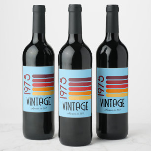 Etiqueta Para Botella De Vino Vintage 1975 Retro Stripe Sun 50 cumpleaños