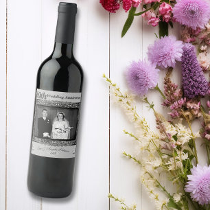 Etiqueta Para Botella De Vino Vintage 60° Aniversario Boda   RELIEVE METALIZADO 