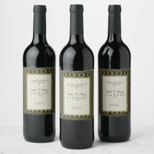 Etiqueta Para Botella De Vino Vintage Art Deco Inspired Design in Gold & Black