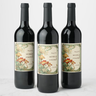 Etiqueta Para Botella De Vino Vintage Art Nouveau Botanau Mucha Gracias