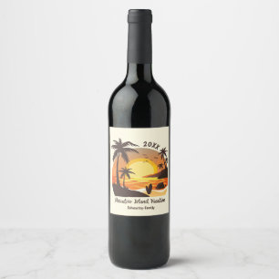 Etiqueta Para Botella De Vino Vintage Beach Sunset Vacation surf naranja marrón