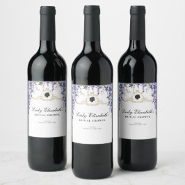 Etiqueta Para Botella De Vino Vintage Blue Florals Bridgerton Bridal Shower