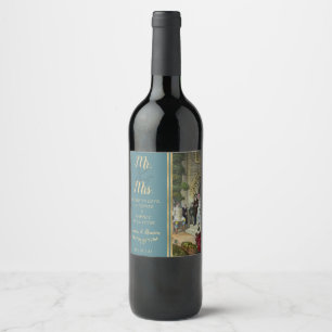 Etiqueta Para Botella De Vino Vintage Bride and Groom Art