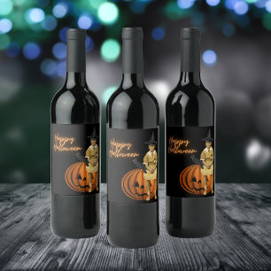 Etiqueta Para Botella De Vino Vintage Chica Witch Halloween