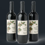 Etiqueta Para Botella De Vino Vintage Christmas, Holly Plant with Red Berries<br><div class="desc">Etiqueta de vino fácil de personalizar, ¡haz que tus celebraciones de vacaciones sean especiales! Navidades de ilustracion de época de vacaciones en el diseño de la vegetación con una rama de árbol floral tradicional con hojas huecas y bayas rojas. Plantas botánicas de la era victoriana. ¡Saludos de temporada, Felices Fiestas...</div>