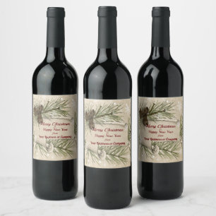 Etiqueta Para Botella De Vino Vintage Christmas Pine Cones and Snowflakes Rustic
