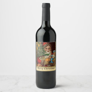 Etiqueta Para Botella De Vino Vintage Christmas Santa con etiqueta de bebida sin