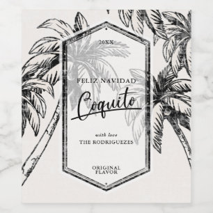 Etiqueta Para Botella De Vino Vintage Coquito Tropical Palm Tree