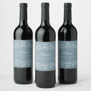 Etiqueta Para Botella De Vino Vintage Dusty Blue Ornate Frame Chepers