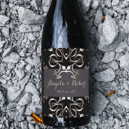 Etiqueta Para Botella De Vino Vintage Fancy Elegante Boda Barroco Bronce Negro