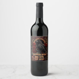 Etiqueta Para Botella De Vino Vintage Gothic Oscuro Belleza Crow Raven Roses Roj