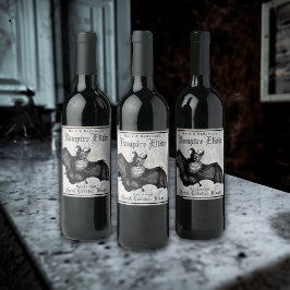 Etiqueta Para Botella De Vino Vintage Gótico Bat Halloween Vampire Elixir