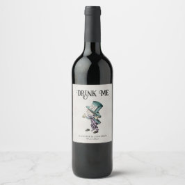 Etiqueta Para Botella De Vino Vintage Grey Drink Me Dark Mad Hatter Wine