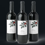 Etiqueta Para Botella De Vino Vintage Holly Red Berries Merry Christmas Name<br><div class="desc">La principal característica de este sello de botellas de Navidad es una clásica ramificación de color verde oscuro con bayas rojas. Personalizar con su apellido y usted está listo para regalar esta temporada navideña. Este diseño también está disponible en etiquetas de regalo. ¡Disfrútalo!</div>