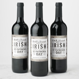 Etiqueta Para Botella De Vino Vintage Irish Wood St Patrick's Day