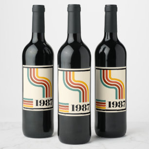 Etiqueta Para Botella De Vino Vintage Nacido en 1987 40 Cumpleaños Retro Raya  