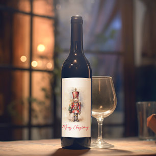 Etiqueta Para Botella De Vino Vintage Nutcracker y Feliz Navidad