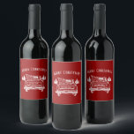 Etiqueta Para Botella De Vino Vintage Red White Truck Merry Christmas Name<br><div class="desc">Estas etiquetas de vino de vacaciones incluyen un camión de recogida vintage que lleva un árbol de Navidad en la parte trasera con tu nombre en la parte trasera del camión para personalizar. Diseñado por el artista Tim Coffey.</div>