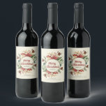 Etiqueta Para Botella De Vino Vintage Rustic Floral Merry Christmas Ivory<br><div class="desc">Este elegante sello vintage de vinos de Navidad incluye un exuberante ramo de flores borgoñas y ramas de abetos,  conos sobre un noble fondo de marfil vintage y una Feliz Navidad de color rojo.</div>